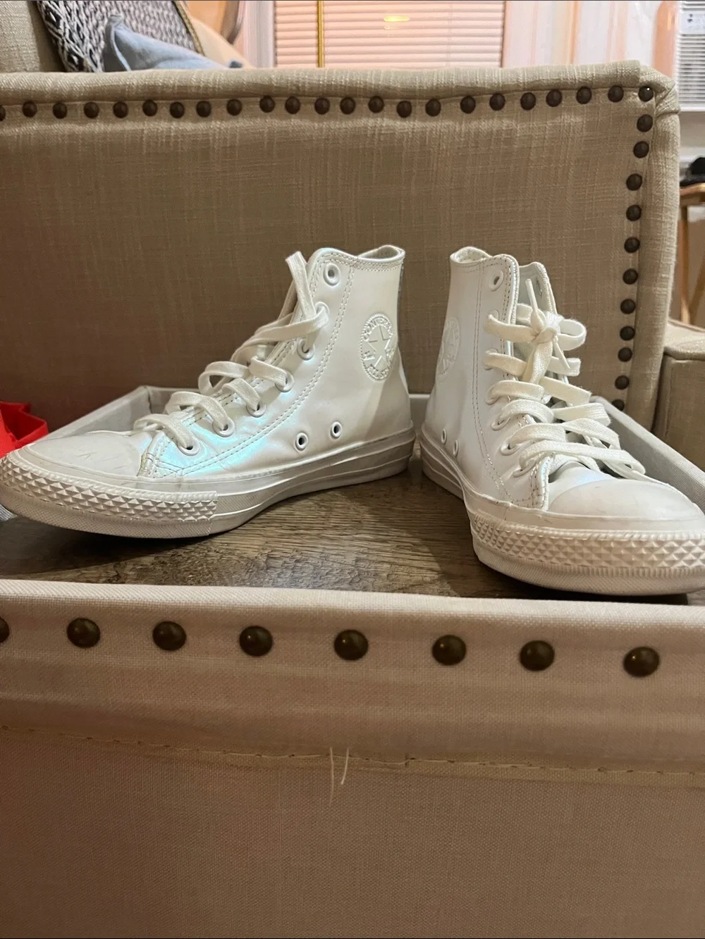 Converse women’s White High Top Sneakers - Picture 1 of 4